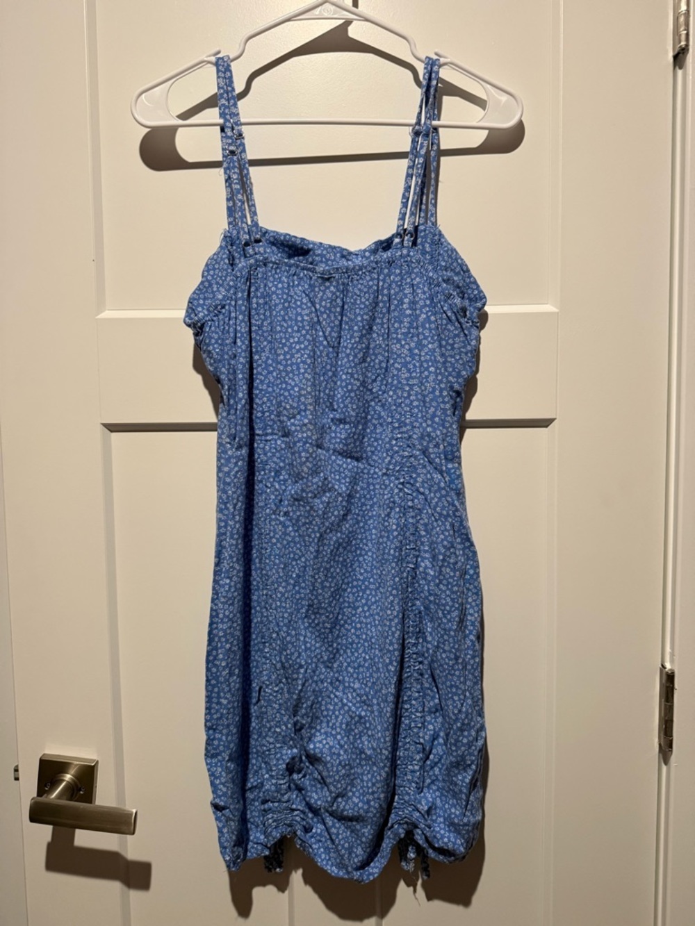 Blue Floral Ruched Mini Dress - Picture 3 of 3